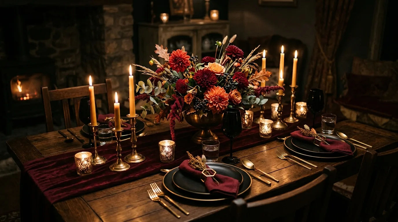 Use warm ceramics or stoneware for seasonal depth inspiration for a fall dining table.